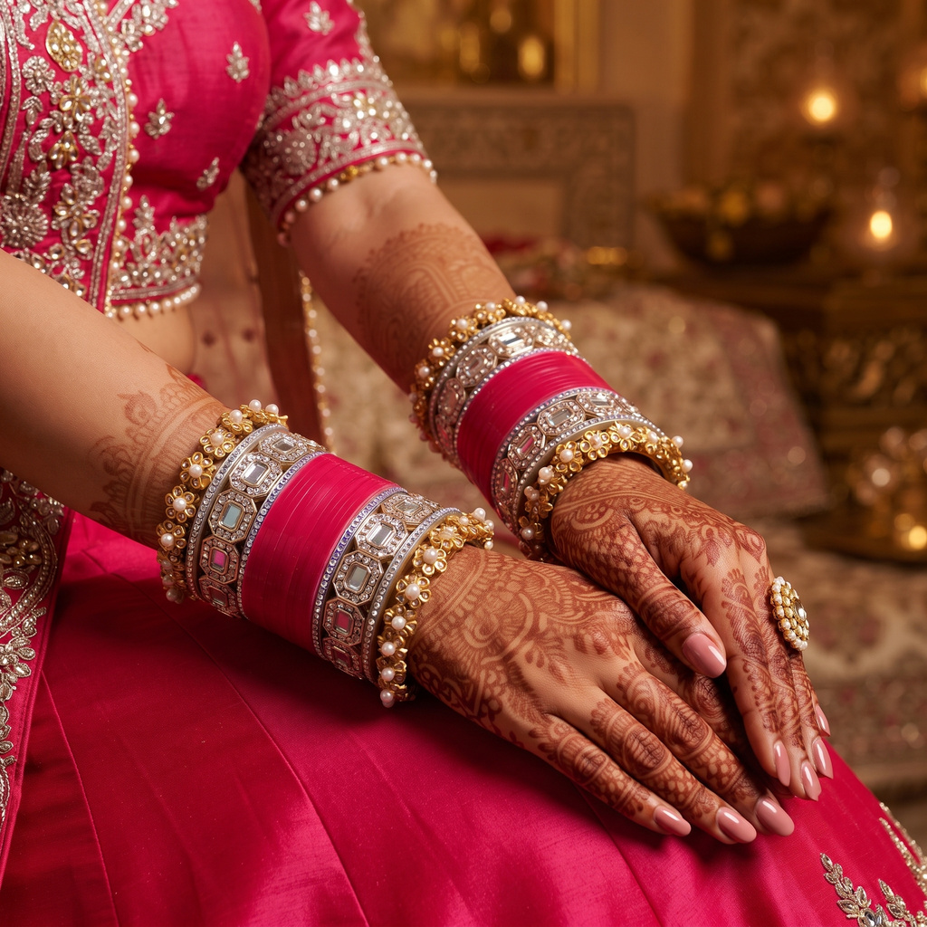 AYSIMA Rani Glow – Hot Pink 36-Piece Designer Bangle Set with Kadas