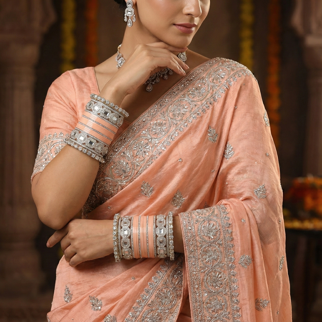 AYSIMA Peach Bridal Bangles & Pachari Kadas – Saumya - 40 pieces