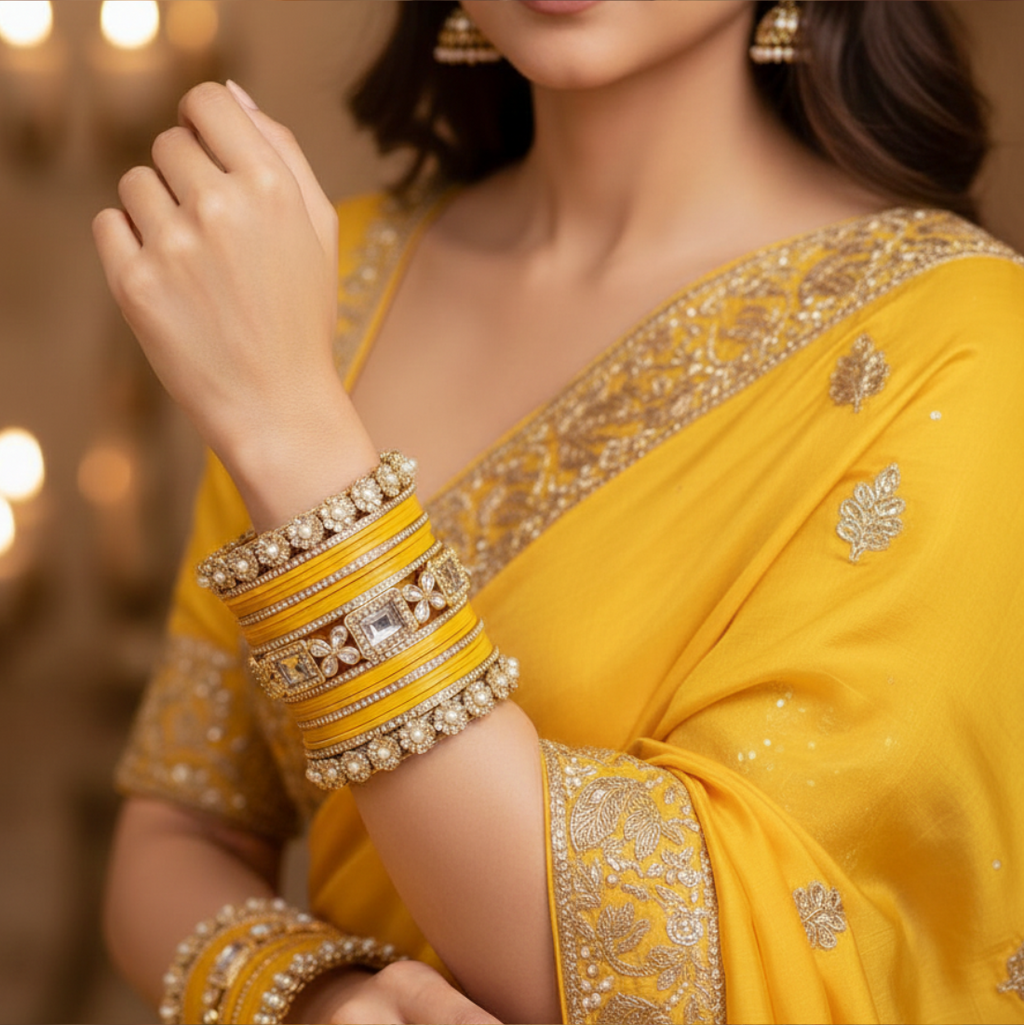 AYSIMA | Yellow Bangle Set for Women with Kada | 42 Pieces