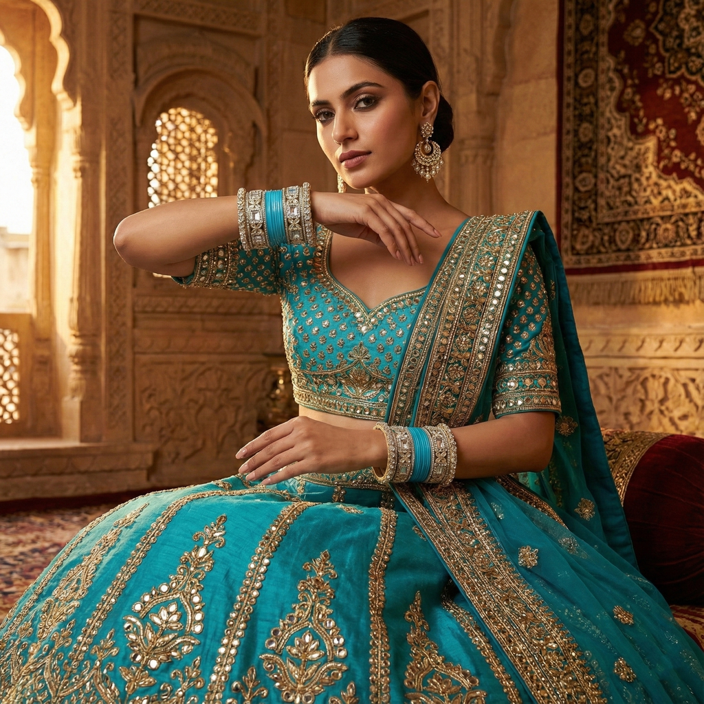 AYSIMA Neerja – Sky Blue Bridal Chura & Floral Kada Set - 36 pieces