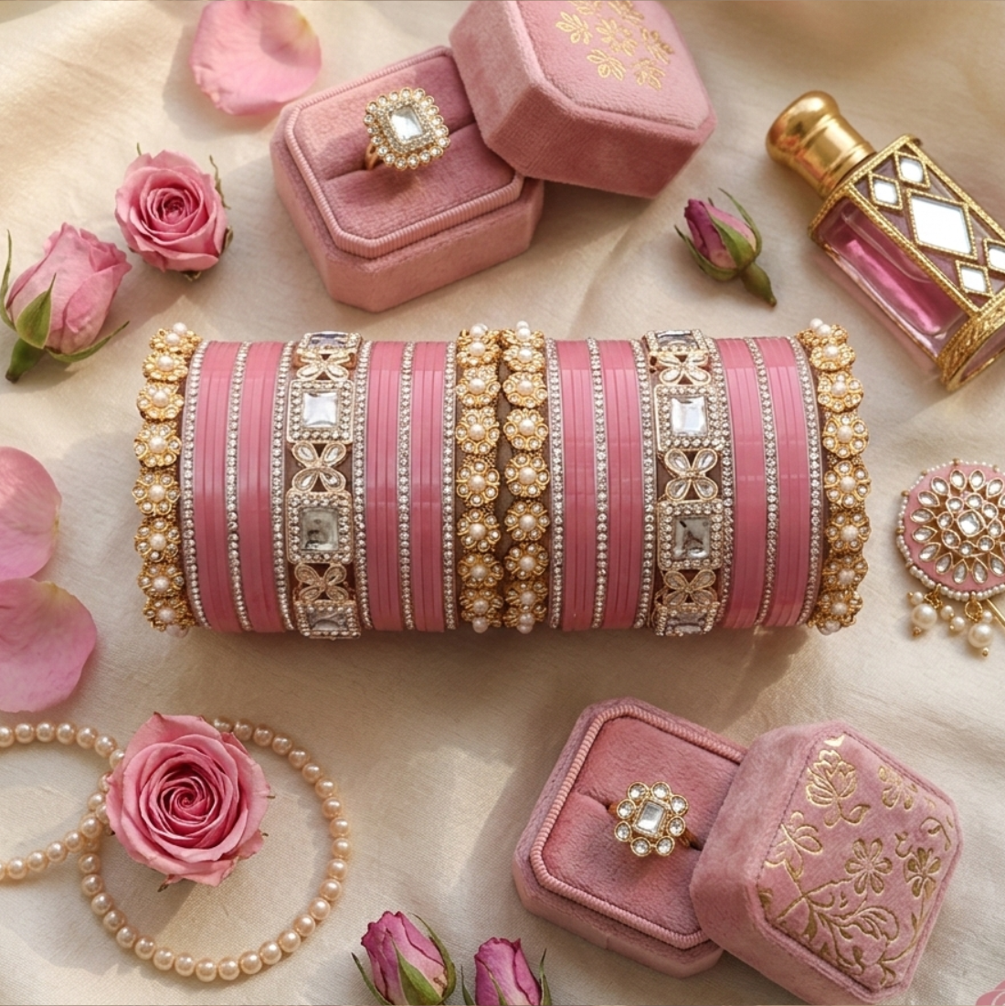 AYSIMA | Pink Bangle Set for Women with Kada | 42 Pieces