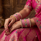 AYSIMA Pankhuri Pink Bridal Bangle Set with Multicolour Kada