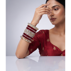AYSIMA Samaira – Maroon Bridal Bangle Set with Gold-Tone Floral Kadas - 42 pieces