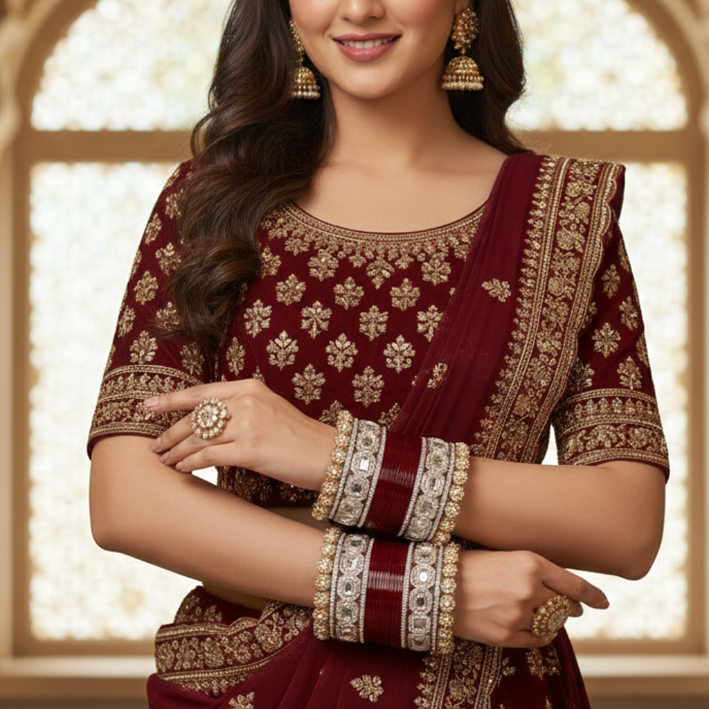 AYSIMA Devyani – Maroon Bridal Bangle Set with Pachari Kadas - 36 pieces