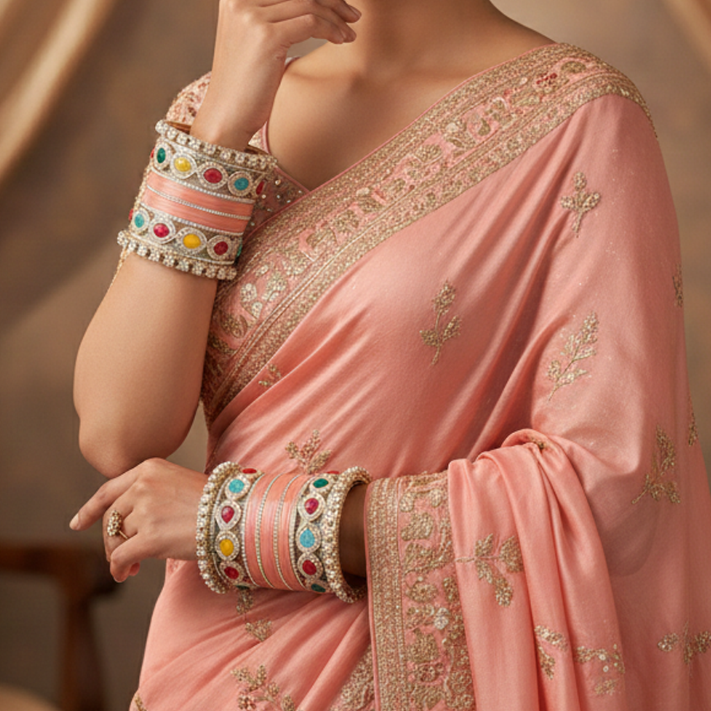 Peach Bridal Bangles & Pachari Kadas | AYSIMA Ira - 40 pieces
