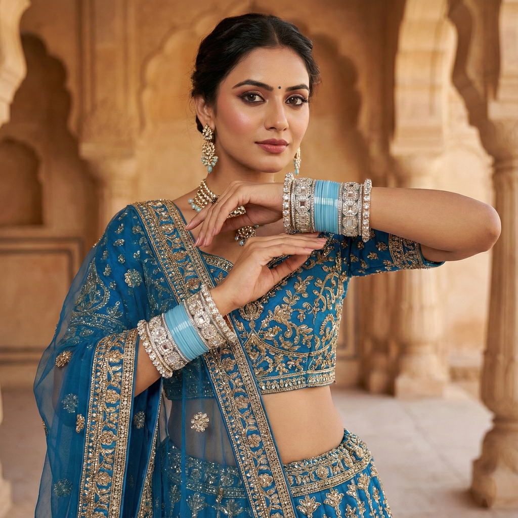 AYSIMA Sky Blue Bridal Bangles & Pachari Kadas – Meghna - 36 pieces