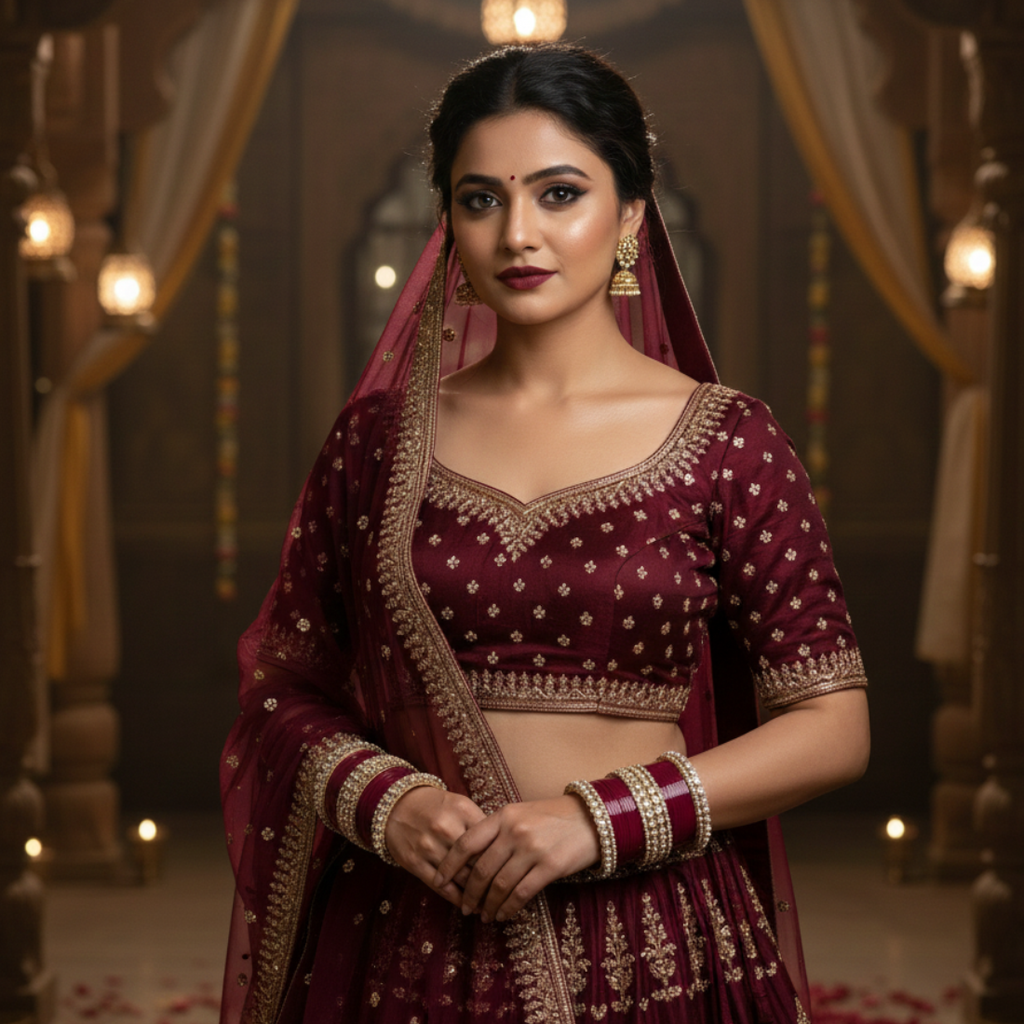 AYSIMA Burgundy Royale – Maroon 56-Piece Bridal Bangle Set with Statement Kada
