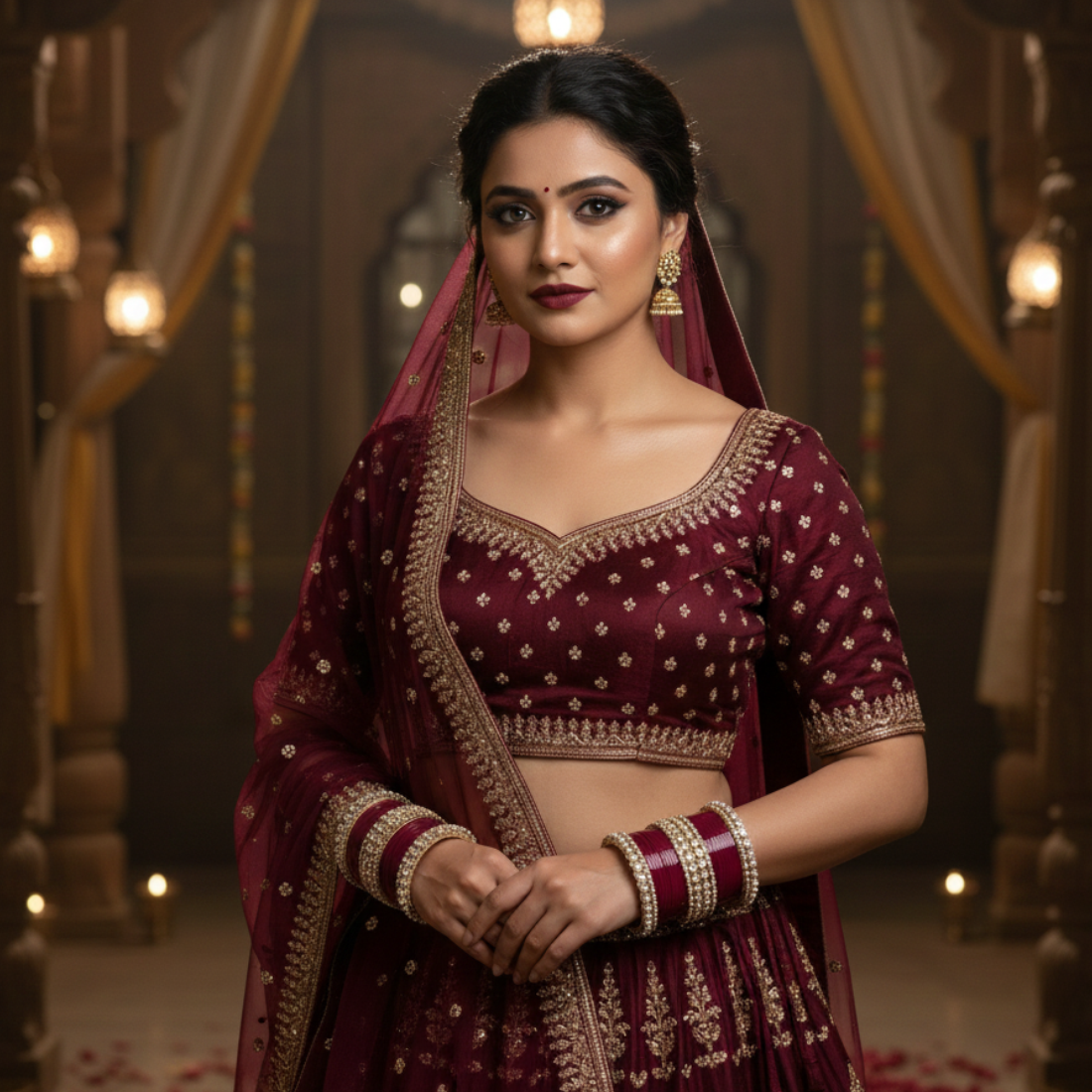 AYSIMA Burgundy Royale – Maroon 56-Piece Bridal Bangle Set with Statement Kada