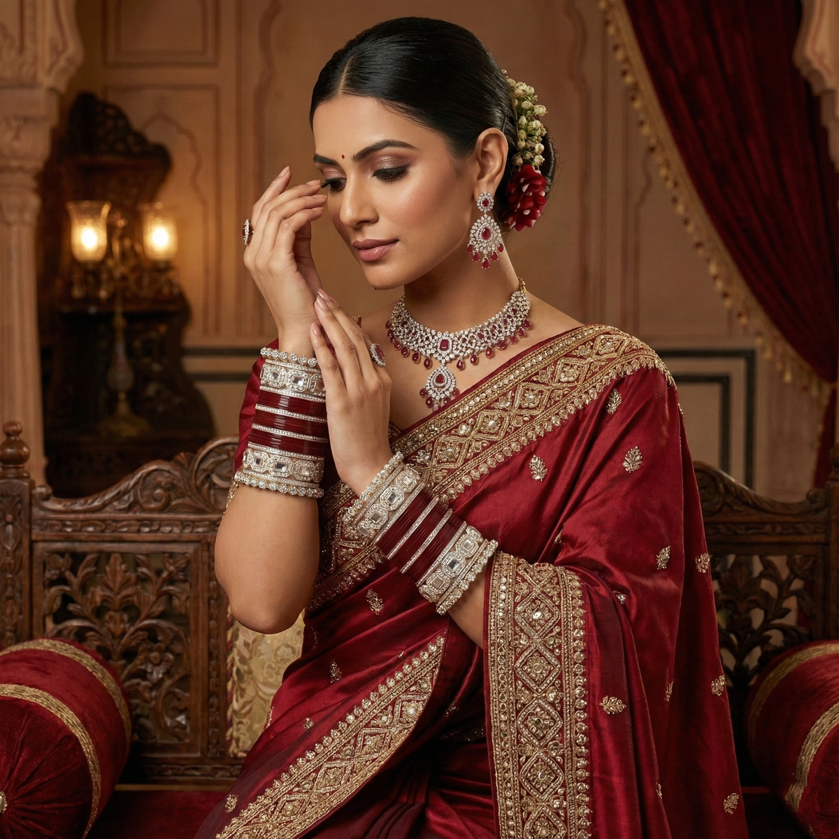 AYSIMA Maroon Bridal Bangles & Pachari Kadas – Madhavi - 40 pieces