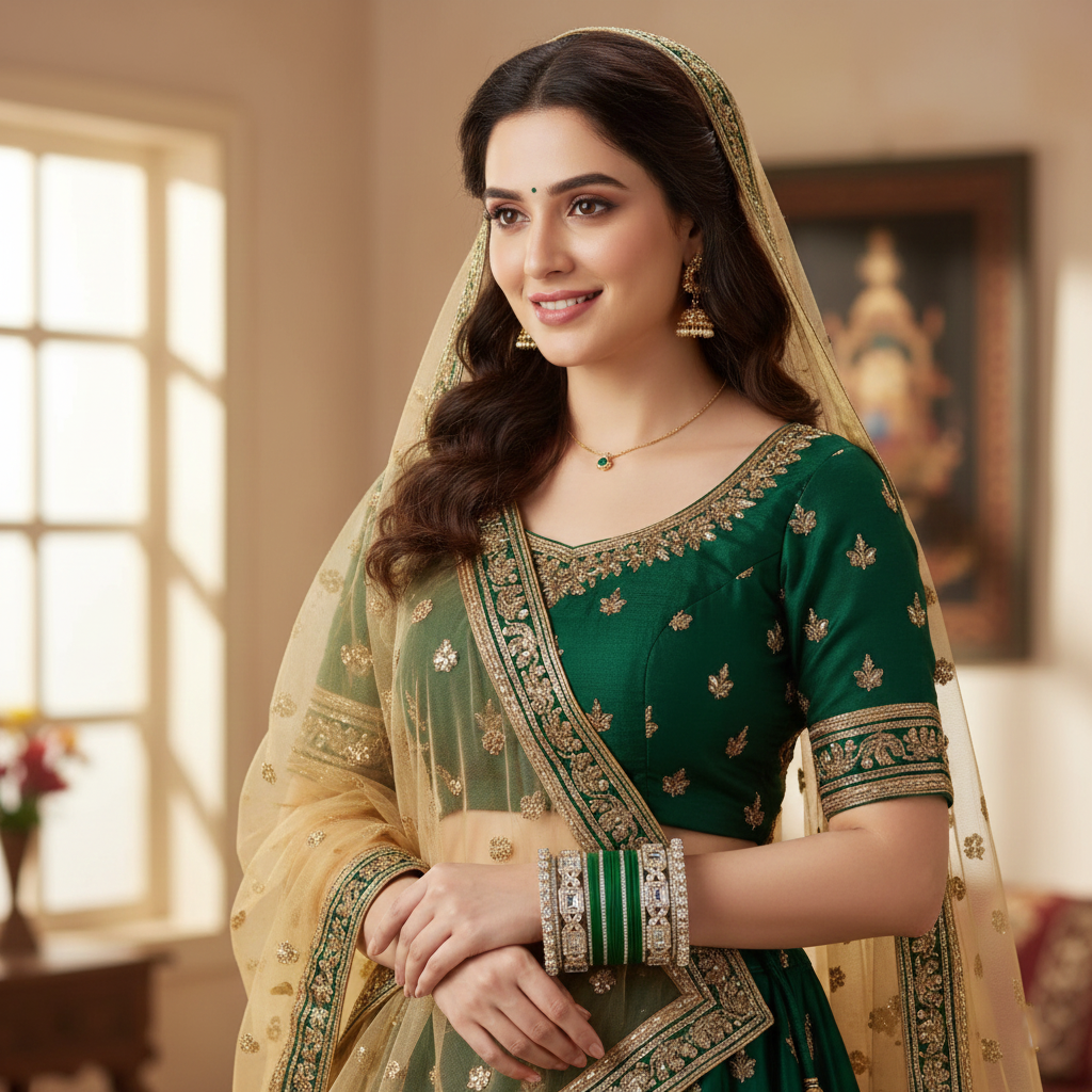 AYSIMA Harini – Green Bridal Chura & Floral Kada Set - 40 pieces