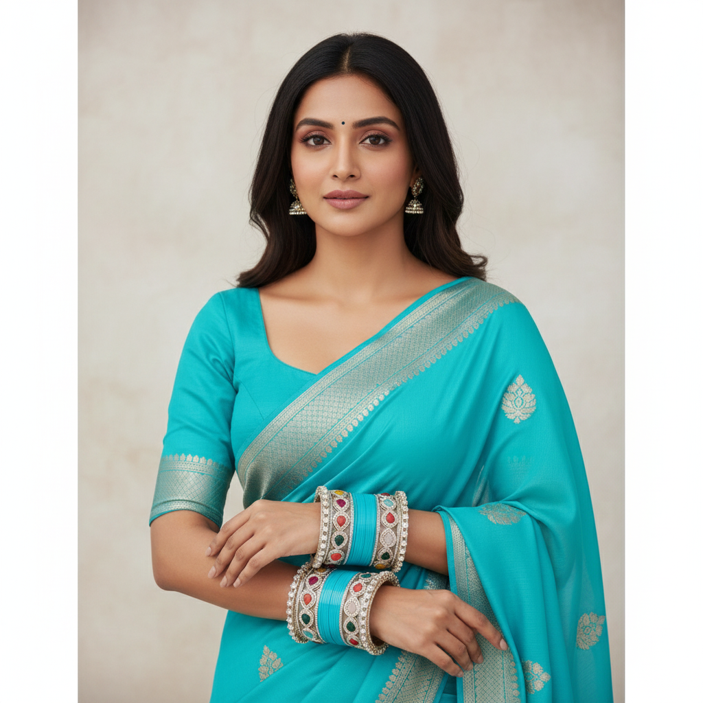 Blue Bridal Bangles & Multicolour Kadas | AYSIMA Yamini - 36 pieces