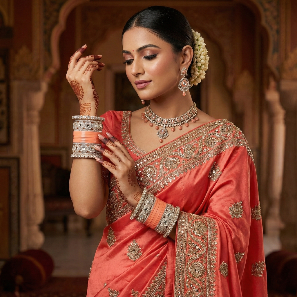 AYSIMA Peach Bridal Bangles & Pachari Kadas – Anvika - 36 pieces