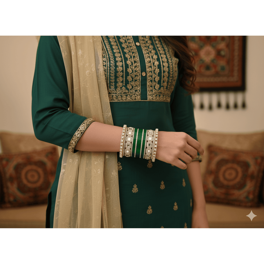 AYSIMA Green Bridal Bangles & Pachari Kadas – Pallavi - 40 pieces