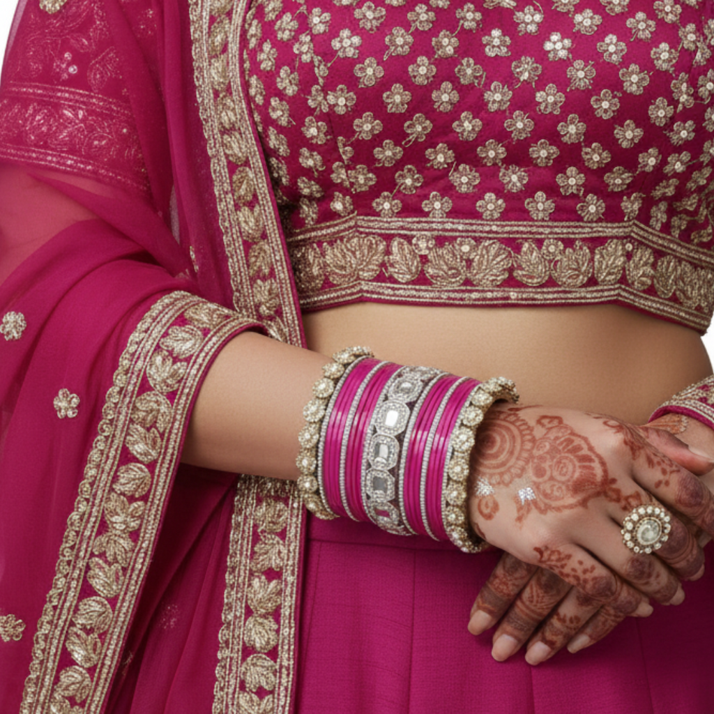 AYSIMA Rani Royale – Pink Bridal 42-Piece Bangle Set with Statement Kada