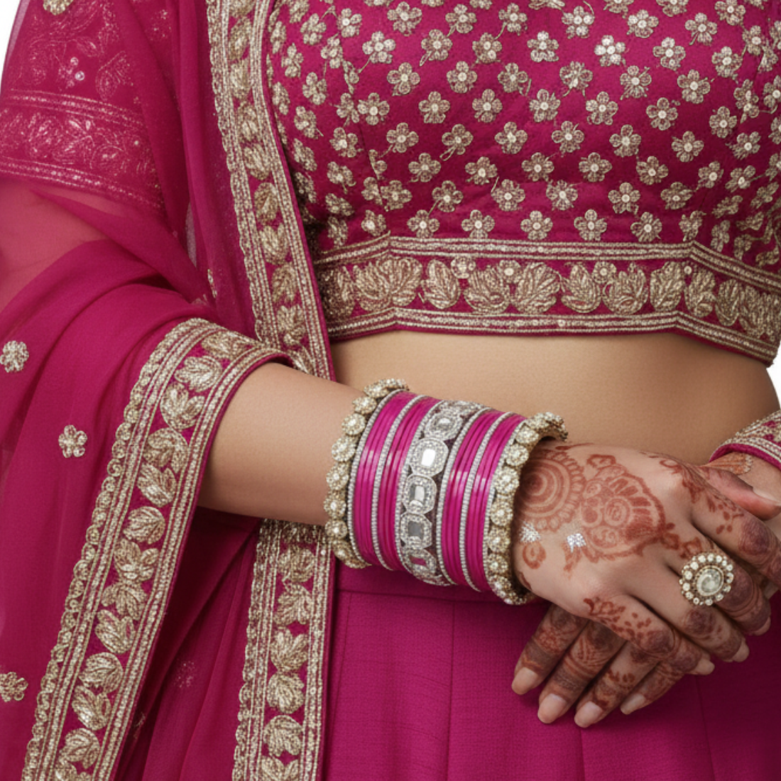 AYSIMA Rani Royale – Pink Bridal 42-Piece Bangle Set with Statement Kada