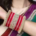 AYSIMA Radhika – Red Bridal Chura Bangles with Gold-Tone Floral Kadas - 42 pieces