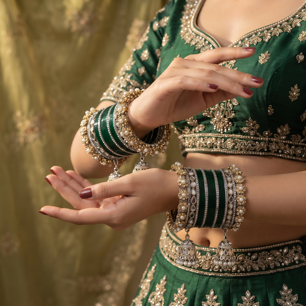 AYSIMA Green Bridal Chura & Kangan Bangle Set – 40 Pieces