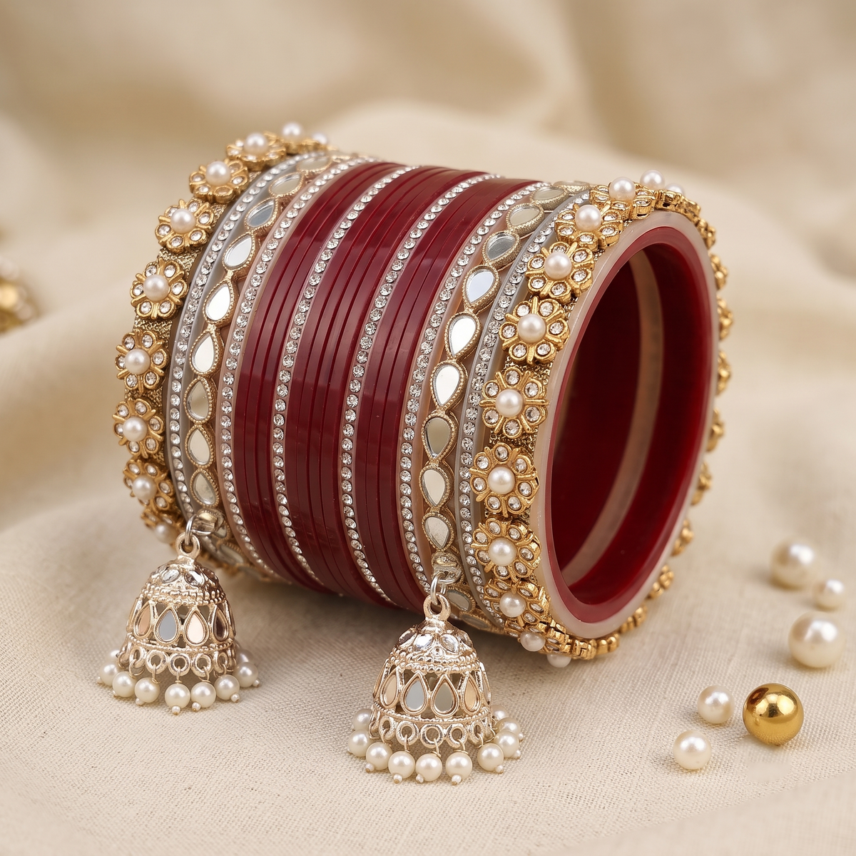 AYSIMA Maroon Bridal Chura & Kangan Bangle Set – 40 Pieces