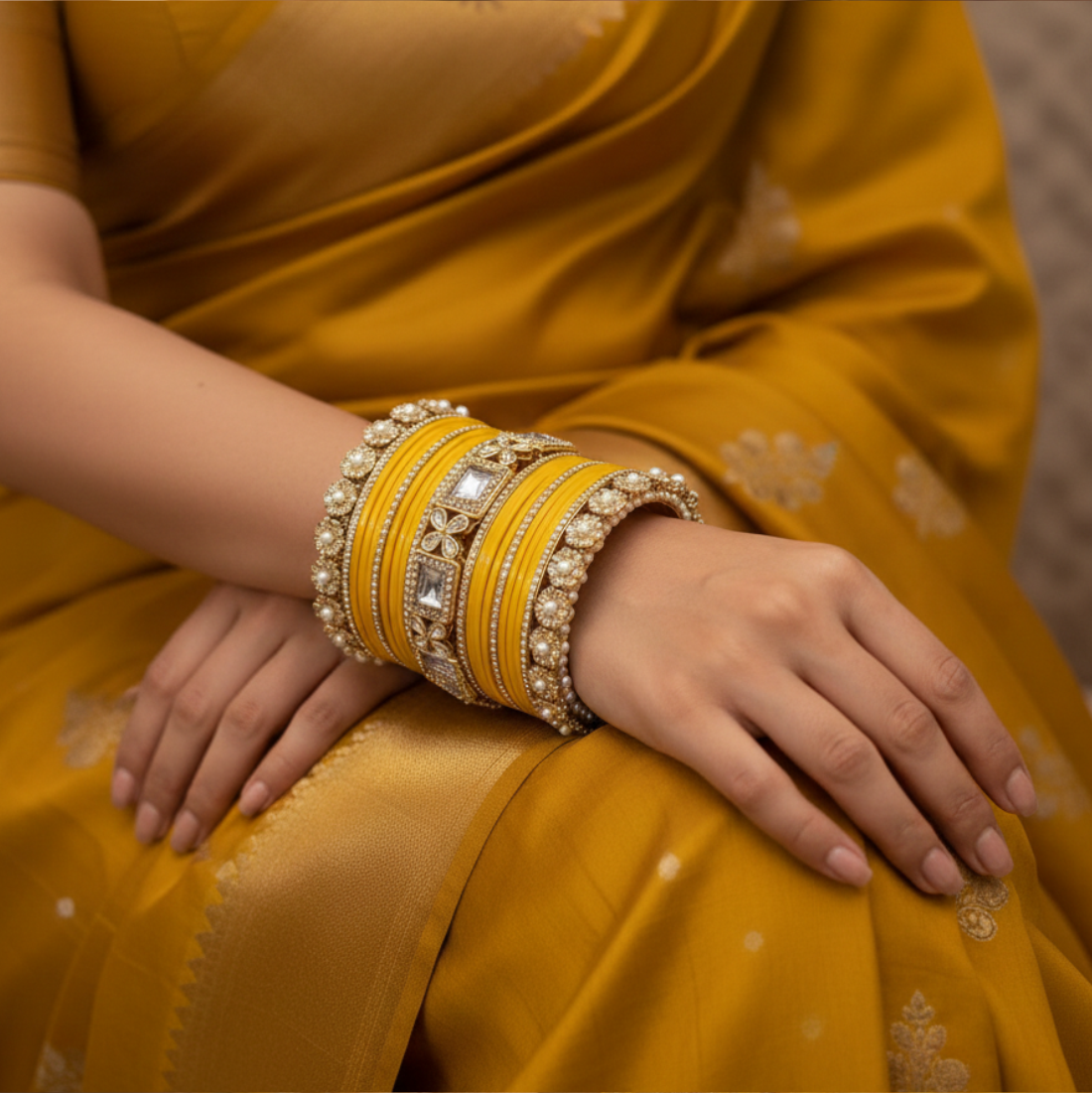 AYSIMA | Yellow Bangle Set for Women with Kada | 42 Pieces