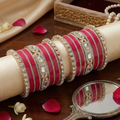 AYSIMA Rangini Rani Pink Bridal Bangles for Women | Floral Kada Wedding Bangle Set