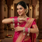 AYSIMA Kashvi – Rani Pink Bridal Bangle Set with Jhumka Charms & Mirror-Look Kadas - 40 pieces