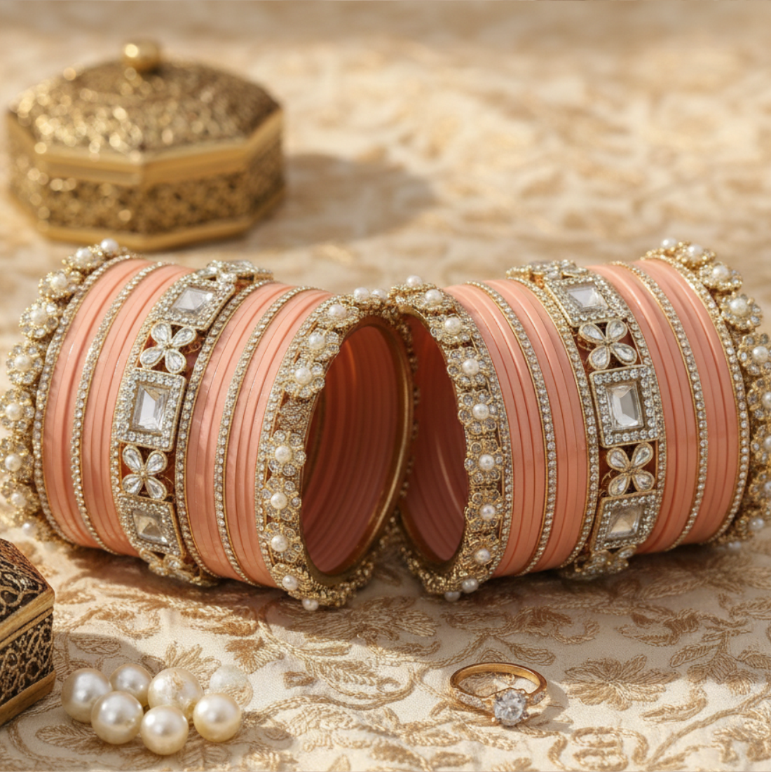 AYSIMA | Peach Bangle Set for Women with Kada | 42 Pieces