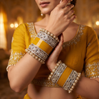 AYSIMA Kesarika Yellow Haldi Bangle Set with Geometric & Floral Kadas - 36 pieces