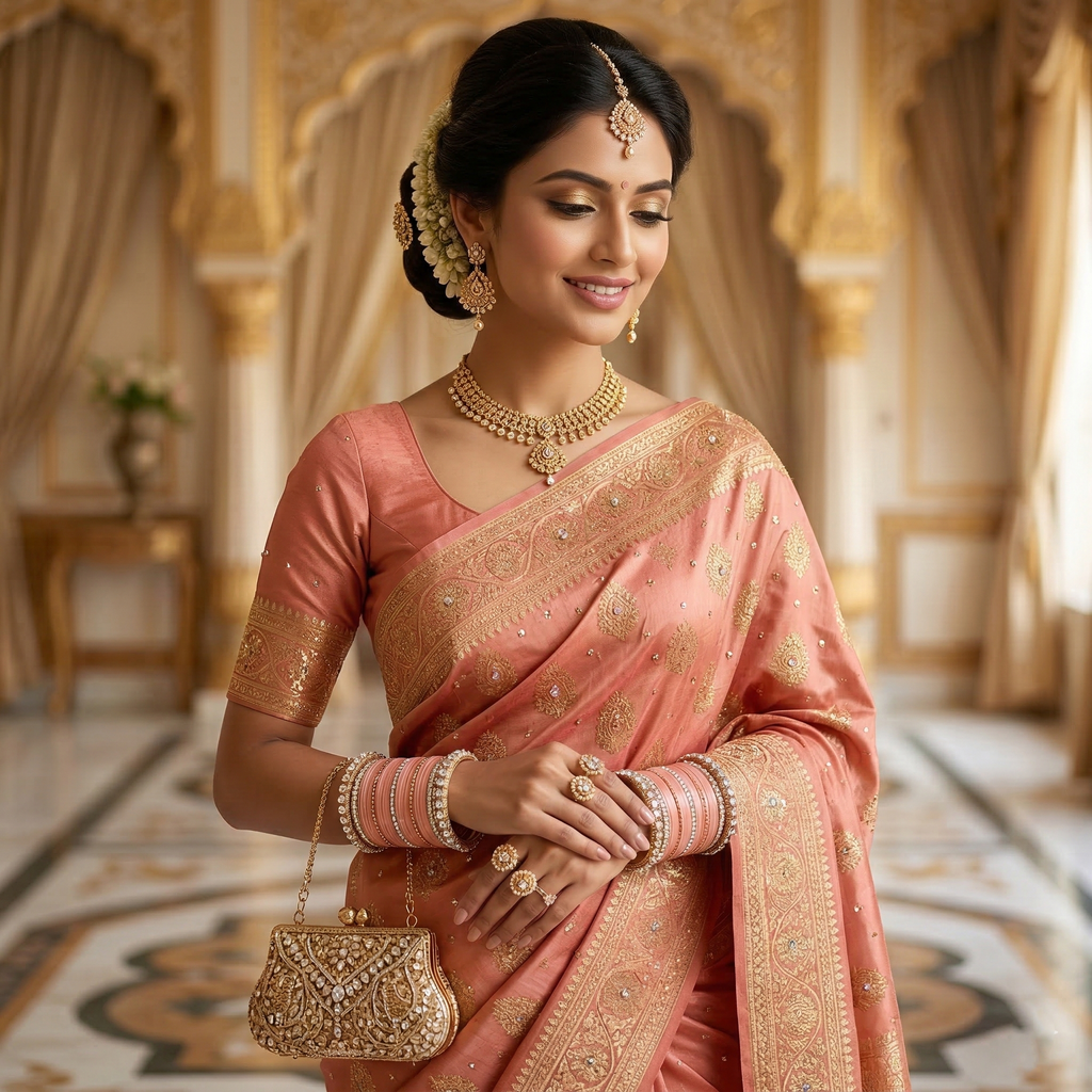 AYSIMA Charulata – Peach Bridal Bangle Set with Floral Kadas | 42 Pieces