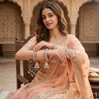 AYSIMA Anaya – Peach Bridal Bangles with Mirror-Look Kadas & Jhumka Charms - 40 pieces