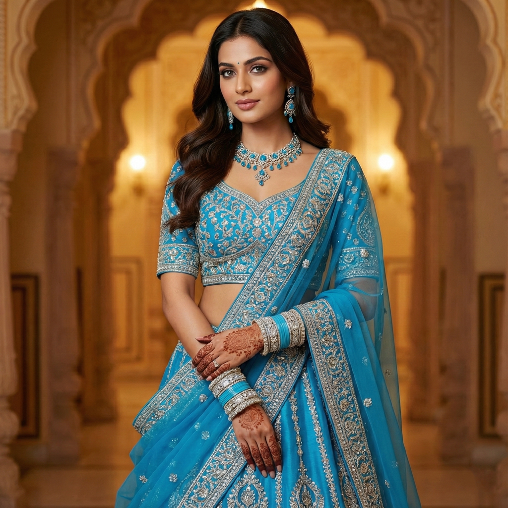 AYSIMA Neerja – Sky Blue Bridal Chura & Floral Kada Set - 36 pieces