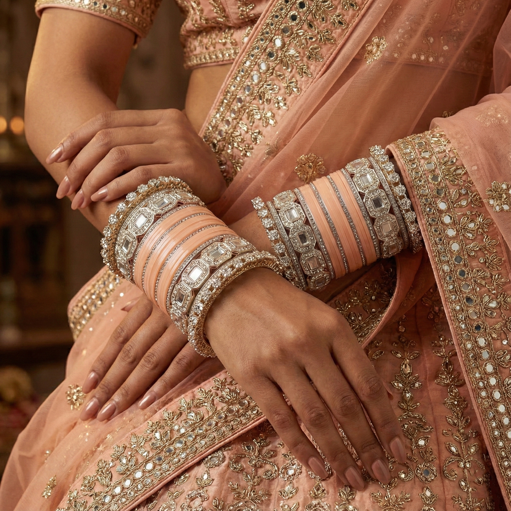 AYSIMA Peach Bridal Bangles & Pachari Kadas – Saumya - 40 pieces