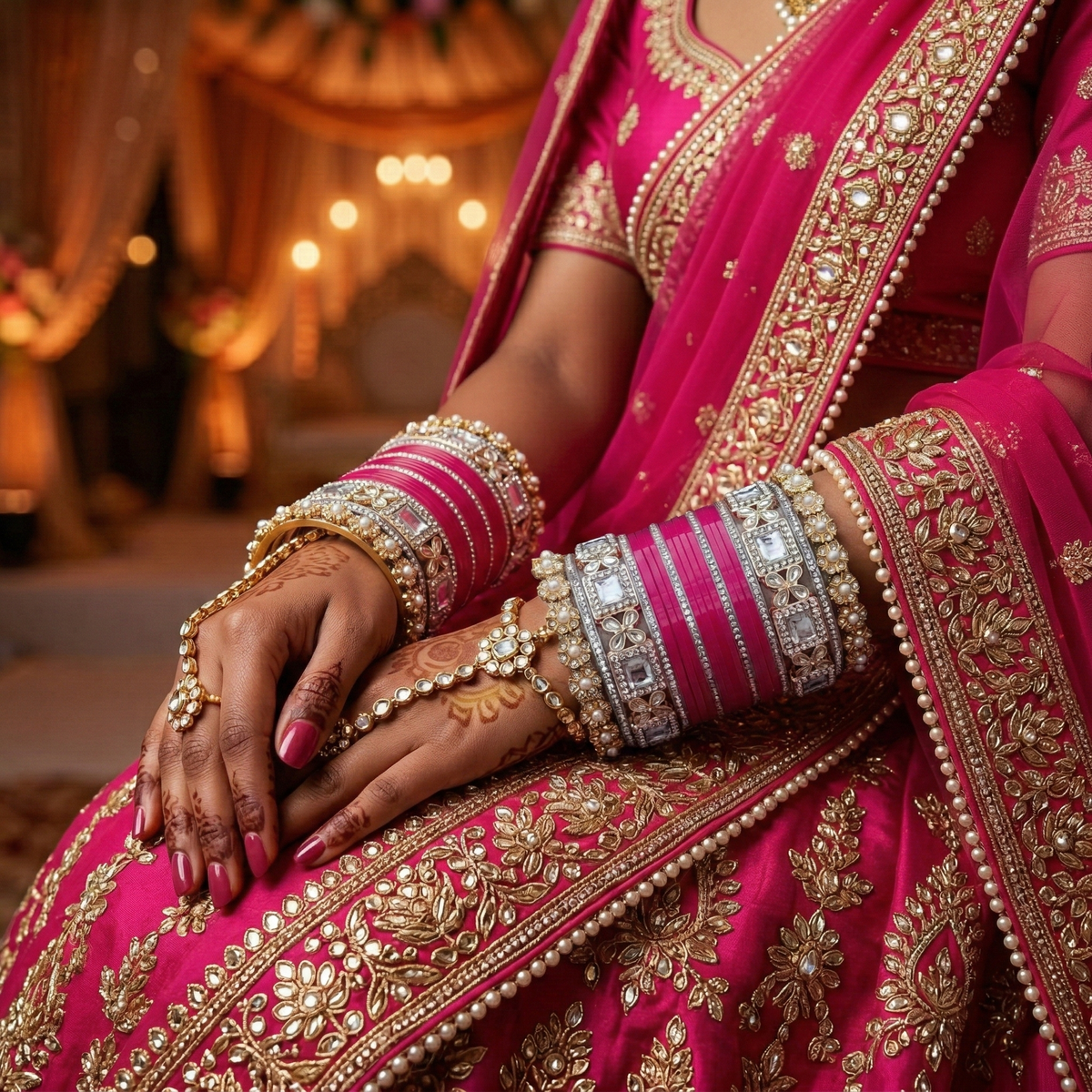 AYSIMA | 40-Piece Rani Pink Bangle Set with Kada for Women