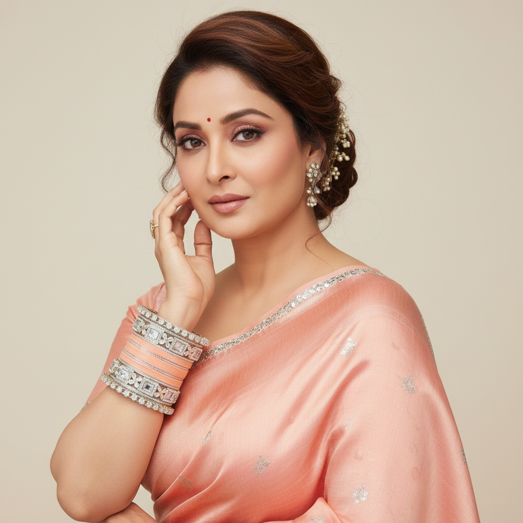 AYSIMA Meher – Peach Bridal Bangle Set with Floral Kadas - 40 pieces