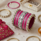 AYSIMA Rani Royale – Pink Bridal 42-Piece Bangle Set with Statement Kada