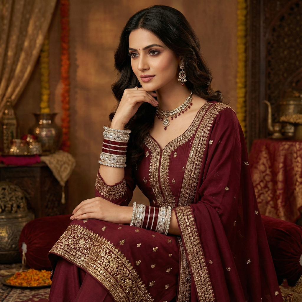 AYSIMA Maroon Bridal Bangles & Pachari Kadas – Madhavi - 40 pieces