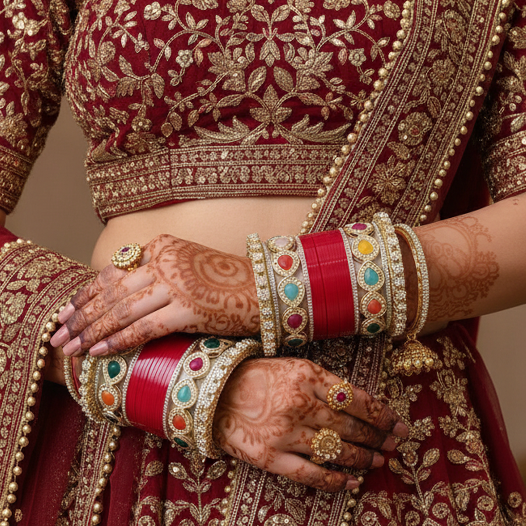 Red Bridal Bangles & Multicolour Kadas | AYSIMA Prisha - 36 pieces