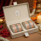 AYSIMA Aditi – Peach Bridal Bangles with Gold-Tone Floral Kadas - 42 pieces