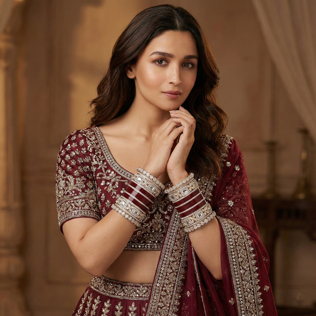 AYSIMA Rajshree – Maroon Bridal Bangle Set with Floral Kadas - 40 pieces