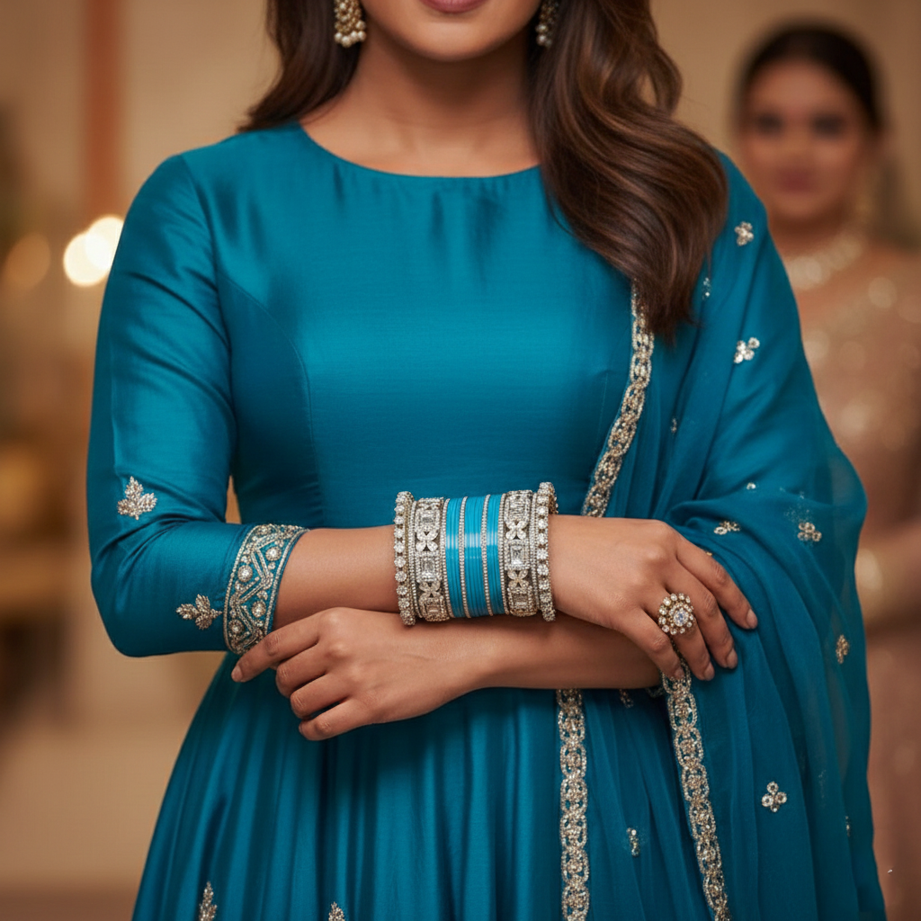 AYSIMA Niharika – Turquoise Blue Bridal Bangle Set with Floral Kadas - 40 pieces