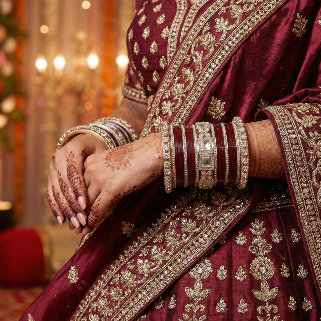 AYSIMA Raagini Maroon Bridal Bangle Set for Women | Wedding Bangles & Floral Kadas