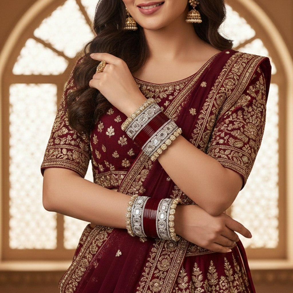 AYSIMA Devyani – Maroon Bridal Bangle Set with Pachari Kadas - 36 pieces
