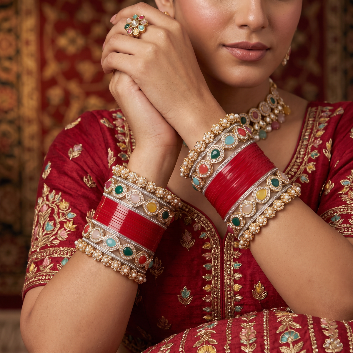 AYSIMA Red Bridal Chura & Multicolour Kadas – Gulnaar - 36 pieces