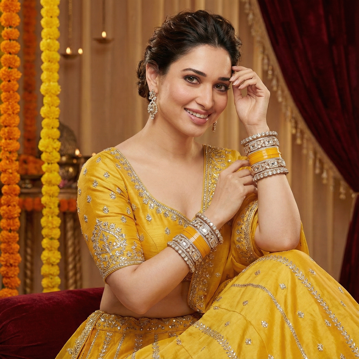 AYSIMA Basanti – Yellow Haldi Bangles &amp; Floral Kada Set - 36 pieces