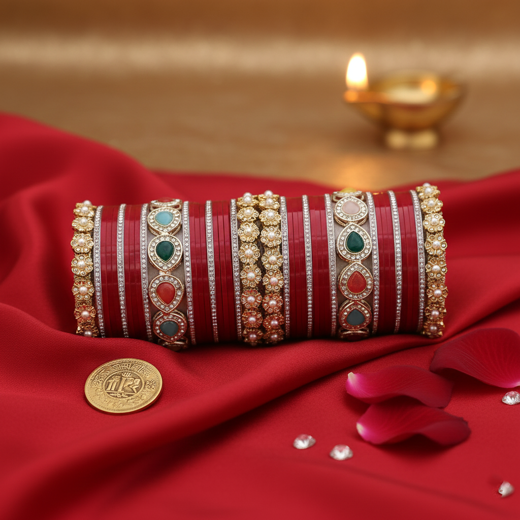AYSIMA Laal Shringar – Red Bridal Bangle Set with Statement Kada - 42 pieces