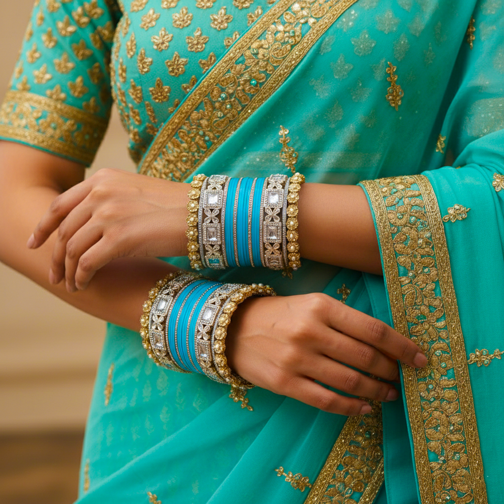 AYSIMA | Turquoise Blue Bangle Set for Women with Kada | 40 Pieces