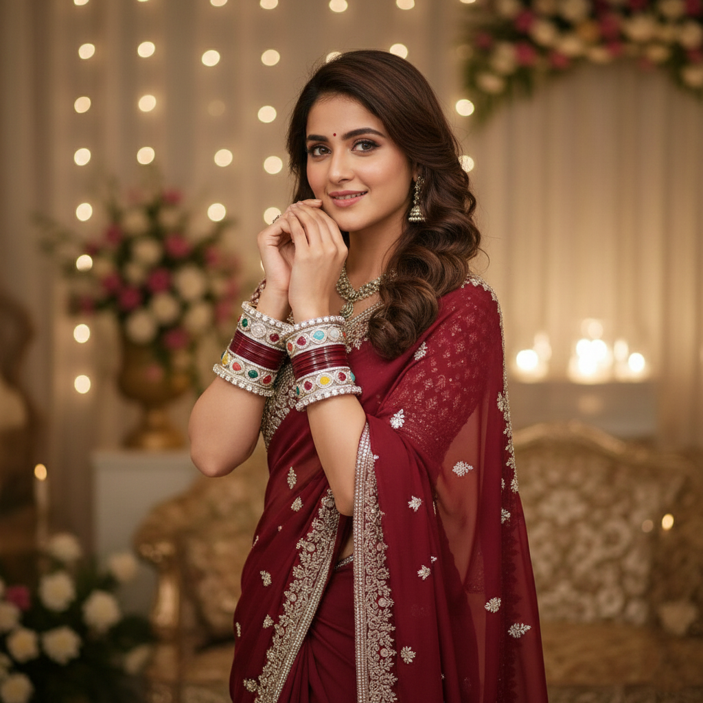 Maroon Bridal Bangles & Multicolour Kadas | AYSIMA Rasika - 36 pieces