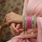 AYSIMA Roshni – Pink Bridal Bangle Set with Mirror-Look Kadas & Jhumka Charms - 36 pieces