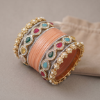 AYSIMA Peach Bridal Bangles & Multicolour Kadas - 36 pieces