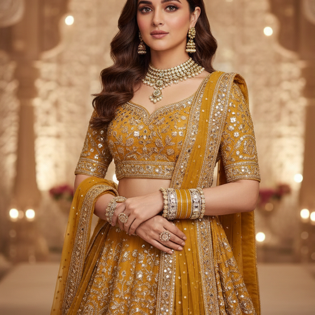 AYSIMA Sunaina – Yellow Haldi Bangle Set with Floral Kadas & Pearl-Look Accents - 40 pieces