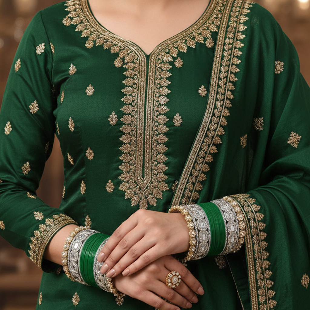 AYSIMA Varnika Green Bridal Bangle Set with Geometric & Floral Kadas - 36 pieces